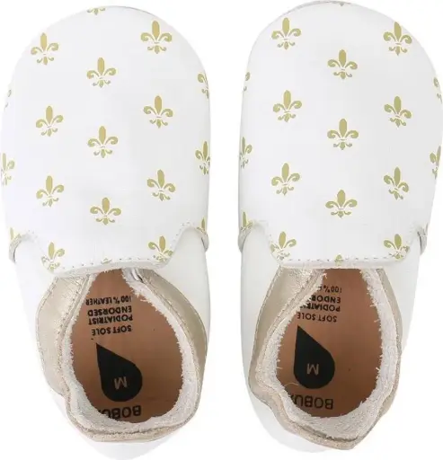 [04391-00S] Soft Soles Fleur de Lis White/Gold | White